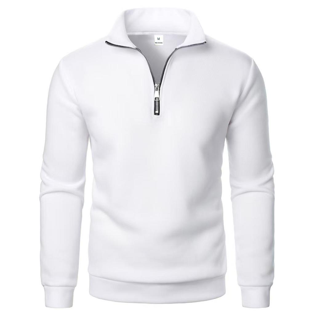 2025 Men's Half-Zip Stand-Up Collar Casual Solid Color Fashion Hoodie with Long Sleeves and Plus Velvet