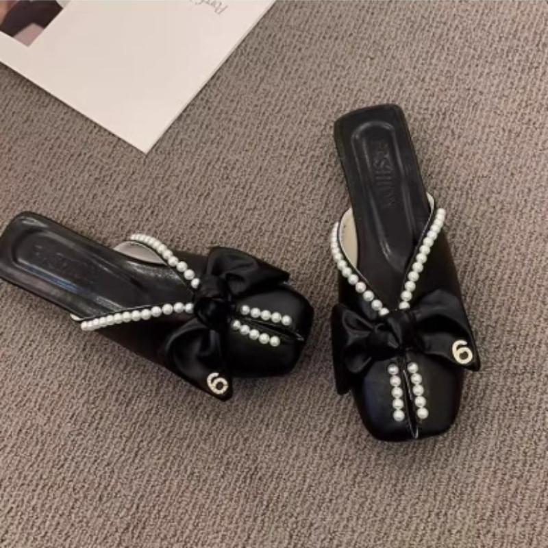 Fashion Pearl Slides With Bow Woman Slippers New Collection Original Style Shoes for Women Unique Waterproof Chic and Elegant