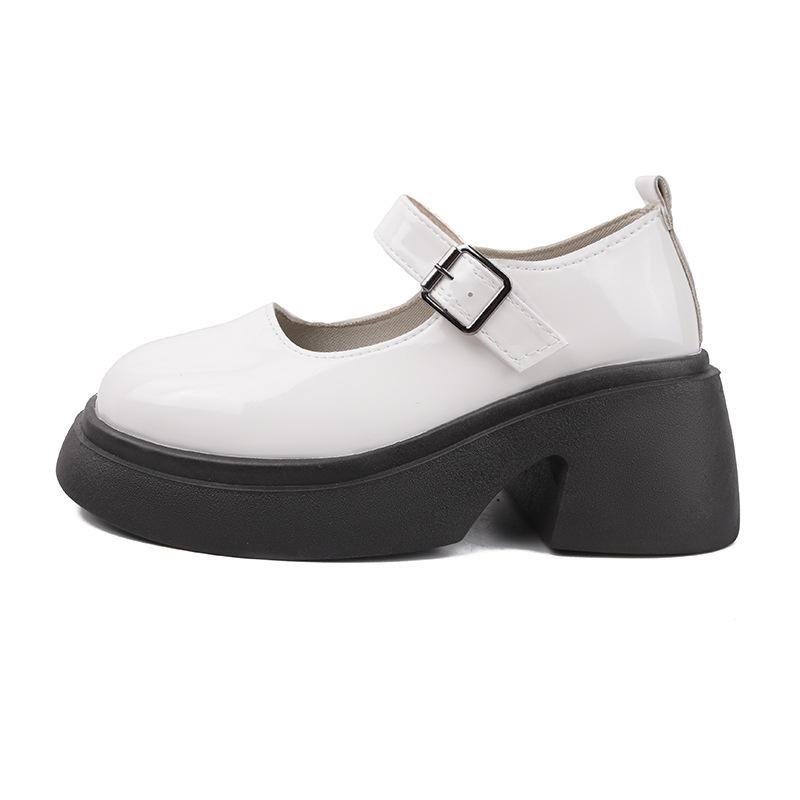 

Туфли Мэри Джейн на ретро-платформе, увеличивающие рост, женские 2025 новые, британская повседневная мода, круглый носок, толстый каблук, неглубокий вырез, маленькие кожаные туфли 40