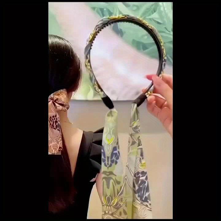 3PCS Retro Chain Long Streamer Hairpin Headband Women's Braided Hair Integrated Lace-up Headband Silk Scarf Ribbon Bridal Headdress