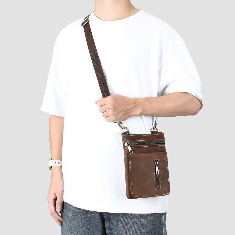 Hot Selling Crazy Horse Leather Men's Small Bag Retro Leisure High End Crossbody Wholesale