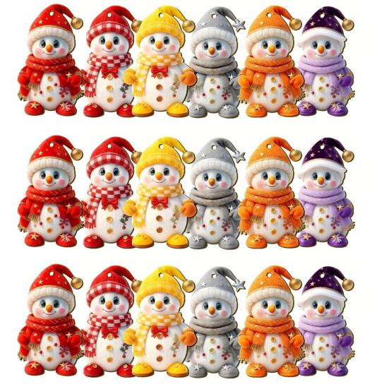 Farmhouse Style Christmas Decor Snowman Wooden Ornaments 2D Flat Vintage Xmas Tree Hanging Hand Painted Holiday Decoration Cute Winter Ornament for