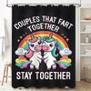 Adorable Unicorn Shower Curtain Set Funny Bathroom Decor For Couples Who Love Farting Together Stay Together Easy Installation H
