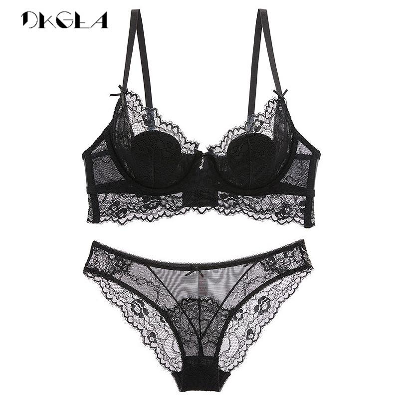 DKGEA Sexy Bra Plus Size Women Underwear Set Lace Transparent Brassiere