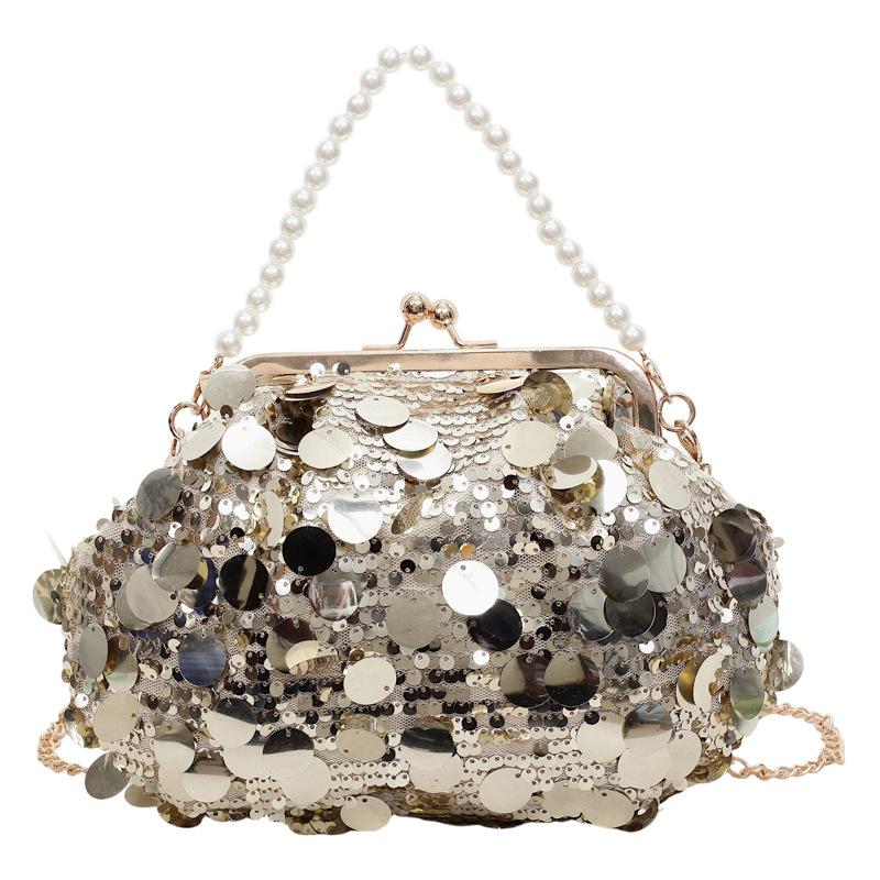 Bag, Women's Sequin Dinner, Shell Clip Bag, Light Luxury Socialite Pearl Handbag, Versatile Chain Shoulder Crossbody Bag