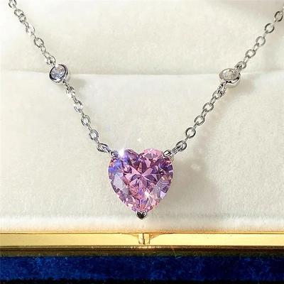 Collana con Ciondolo a Cuore Giallo Brillante/Rosa con Zirconi per Donna Semplice Elegante Accessori per Matrimonio Fidanzamento Festa Gioielli alla Moda