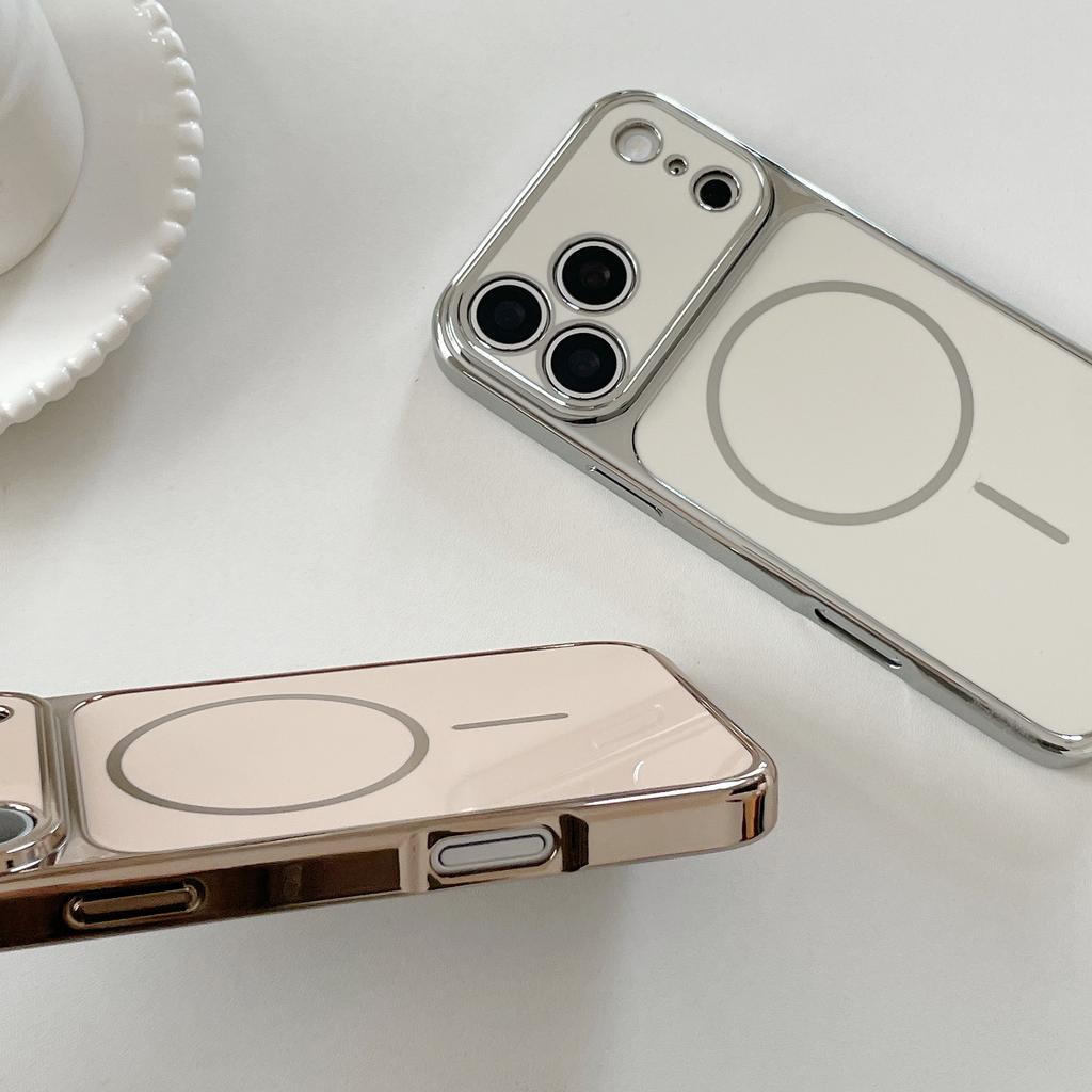 For Magsafe Plating Magnetic Phone Case For iPhone 17 16 15 14 13 Pro Max Solid Color Shockproof Glossy Hard Cover Funda