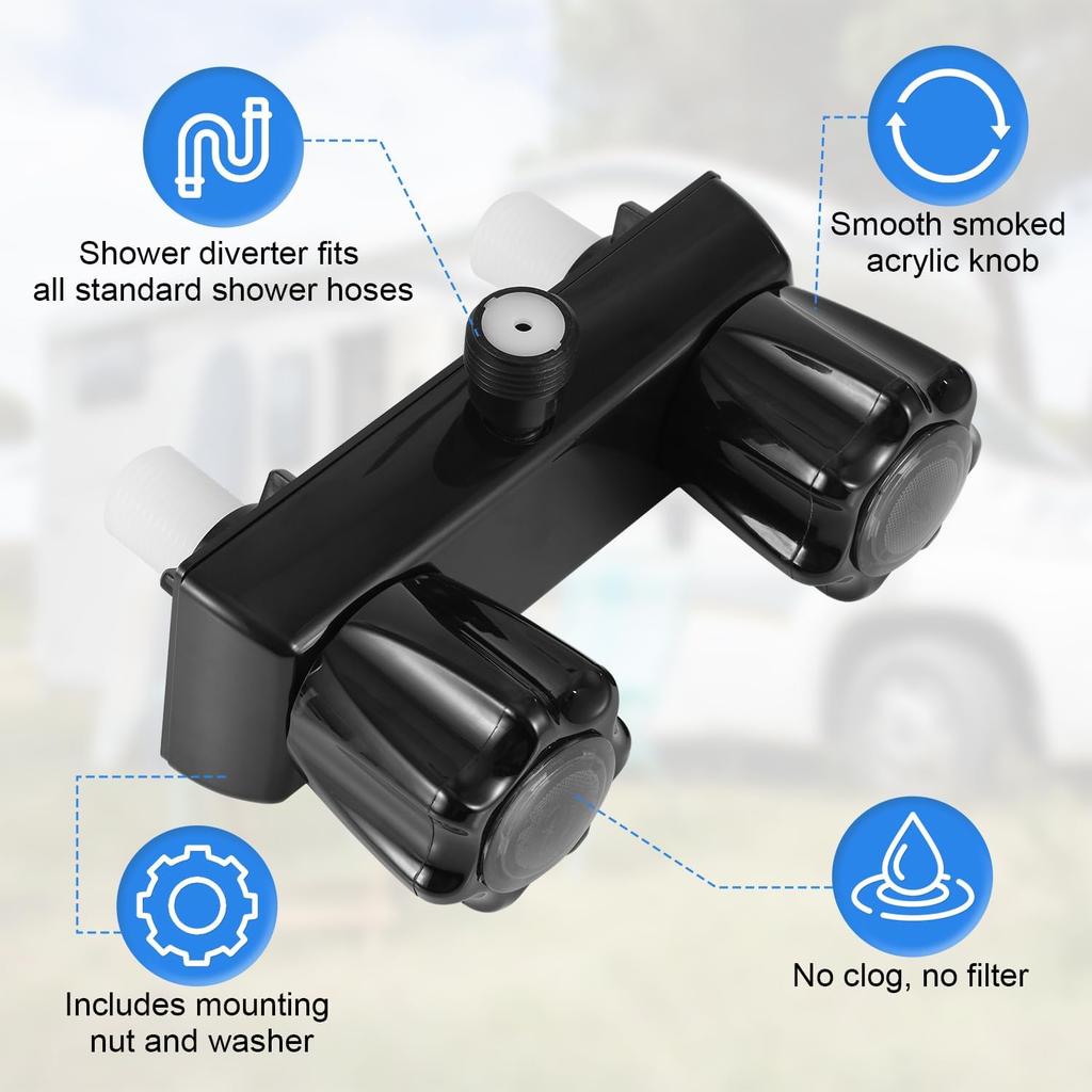 RV Shower Faucet, Camper Shower Faucet Replacement 4" RV Shower Valve Diverter with Dual Knobs Bathroom Shower Accessories Parts for Outside and