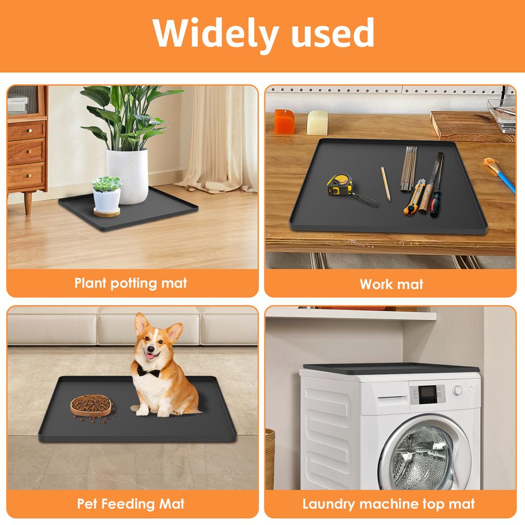 24x24in Mini Fridge Mat Silicone Refrigerator Floor Protector with Raised Edges Versatile Non-slip Washing Machine Dust Cover