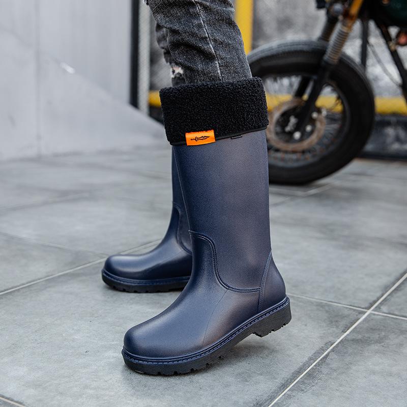 Herren Regenstiefel Langer Schaft Wasserschuhe Rutschfest Wasserdicht Sicherheitsarbeitsschuhe Plateau Kniehoch Regenstiefel Galoschen Anglerschuhe