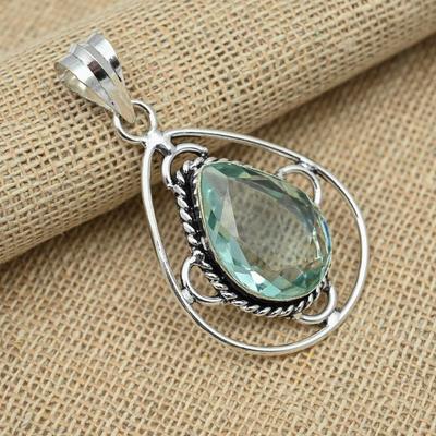 Bijoux en pierres précieuses d'améthyste verte, pendentif en argent Sterling 925 fait à la main, cadeau pour femmes
