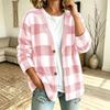 Women's Casual Plaid Cardigan V-Neck Loose Fit Open Front Jacket