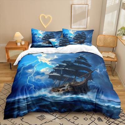 Sailing Series 3D Digital Printing Three-Piece Bedding Kit Bed Sheet Quilt Cover