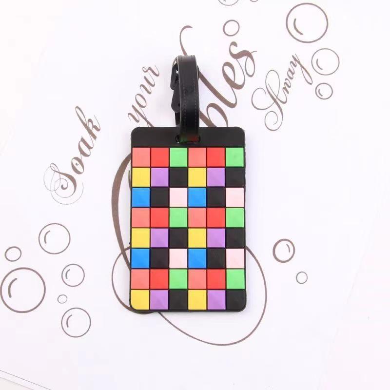 Trendy Soft Rubber Luggage Tag: Colorful Geometric Camouflage Polka Dot Pattern, Wear-Resistant & Waterproof Travel Essential.