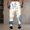 Men Plus Size Blue White Printed Drawstring Jogger Pants Side Pockets Cuffed Ankle Long Trousers
