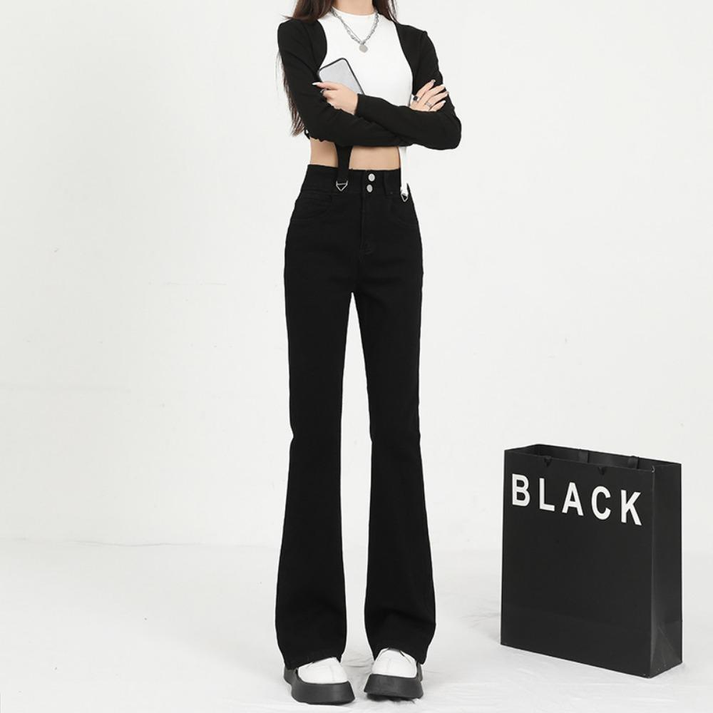 American High Street High-waisted Flared Jeans Women's 2025 Autumn and Winter New Thin and High Double-buckle Slightly Pulled Jeans Tide