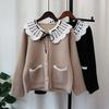 Splicing Lace Imitation Mink Fleece Sweater Jacket for Women's Autumn and Winter New Sweet Age-reducing Knitted Cardigan for Women