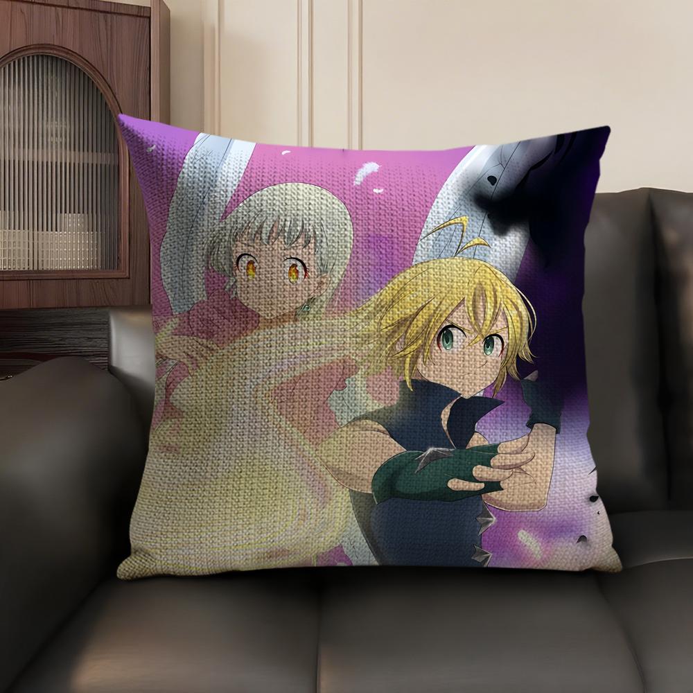 Anime 7 D-Deadly S-Sins Cushion Cover Natural Linen Organic Fabric Double-Sided Printing Sofa Home Decor Gift Pillow Case