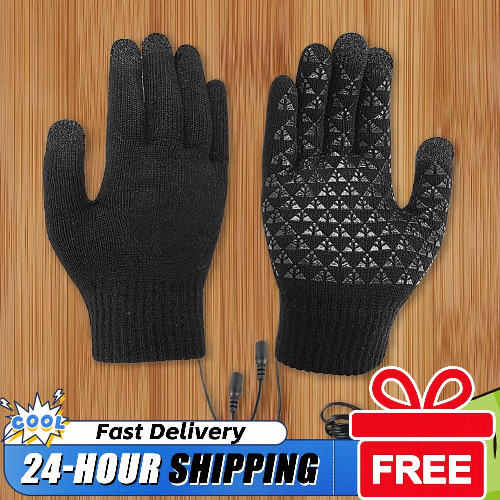 1 Pair USB Heated Full Finger Gloves Winter Warm Thermal Heated Knitted Gloves for Women and Men Cycling Skiing Accessories