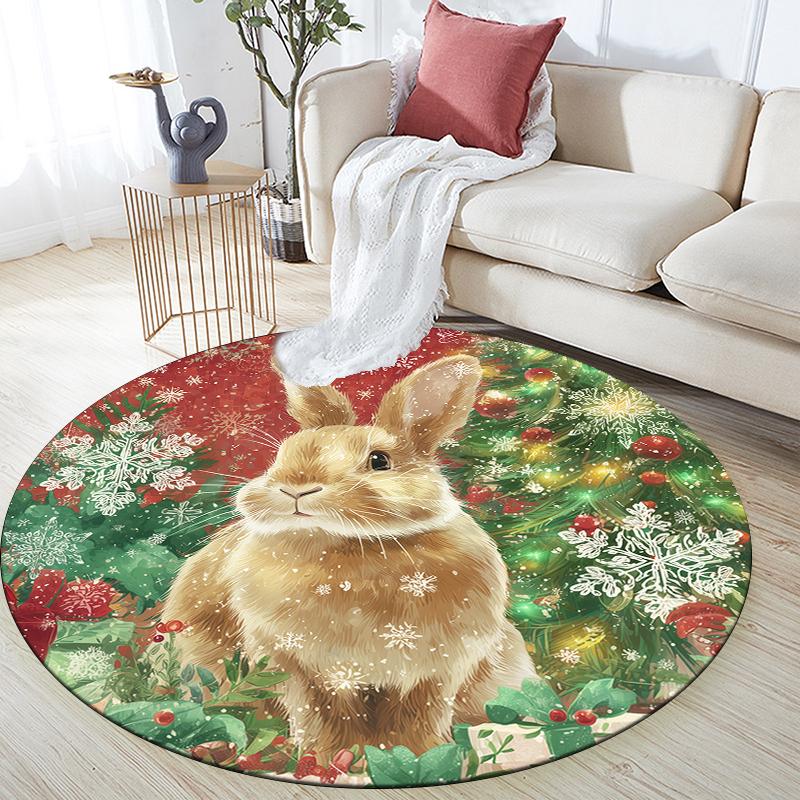 

Christmas Rabbit pattern round rug,Carpet Rug for Living Room Bedroom Sofa Playroom Decor,Non-slip Floor Mat,Holiday Gifts and Birthday Gifts 80cmx80cm