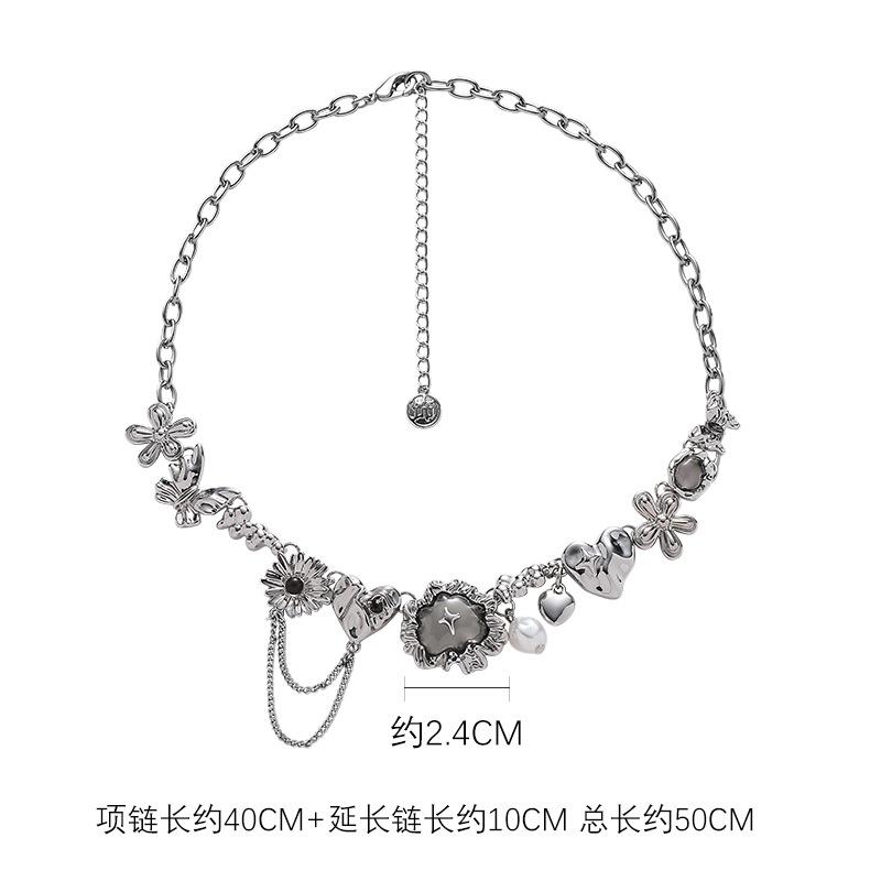 Жидкий Серебряный Цветок Ожерелье Женское Неправильное Уникальное Ключица Цепочка Изысканное Высокое Качество Универсальное Ожерелье