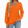 Women's Fashion Casual Long Sleeve Solid Color Shirt Women's V-Neck Tops