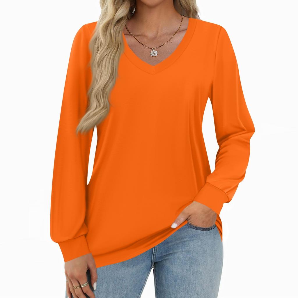 Dámská móda Ležérní košile s dlouhým rukávem jednobarevná Dámské topy s výstřihem do V