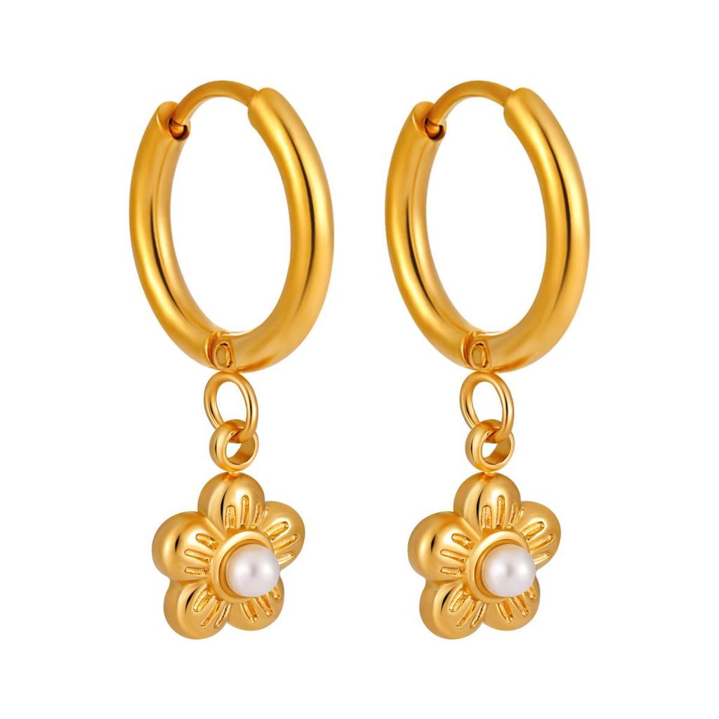 Exquisite Korean Style Titanium Steel Gold-Plated Flower Earrings for Women