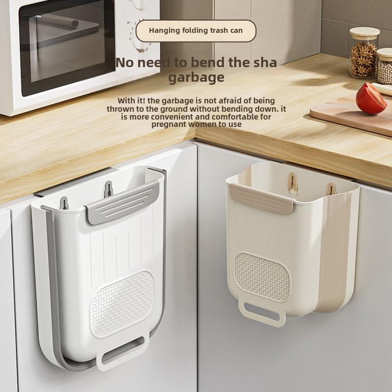 Papelera de cocina plegable de pared, ahorra espacio en la puerta del armario, capacidad de 10 l, diseño sin curvas.