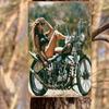 Sporty Girl in Gear Leaning on Her Bike Vintage Metal Wall Sign Decor