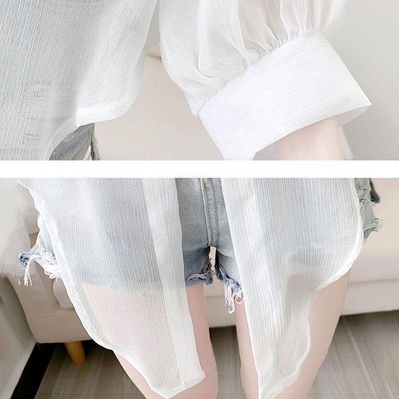 Chiffon Doll Sleeve Cardigan Women's Thin Sun Protection Shirt Short Outer Shawl Loose Top Thin Coat White Polo Collar Shirt