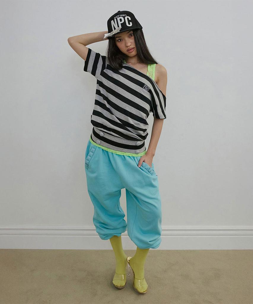 SCULPTOR Button Stripe Tee Melange Gray