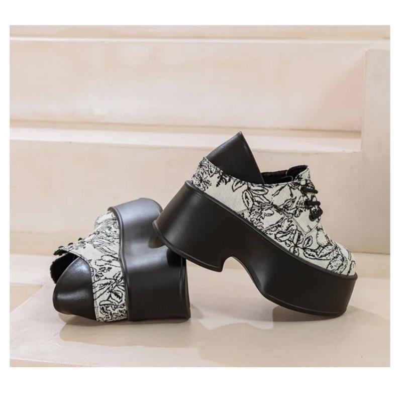 Fujin 11cm Denim Print Cloth Platform Wedge Shoes Chunky Sneaker Comfy High Brand Spring Autumn Casual Synthetic Leather Shoes