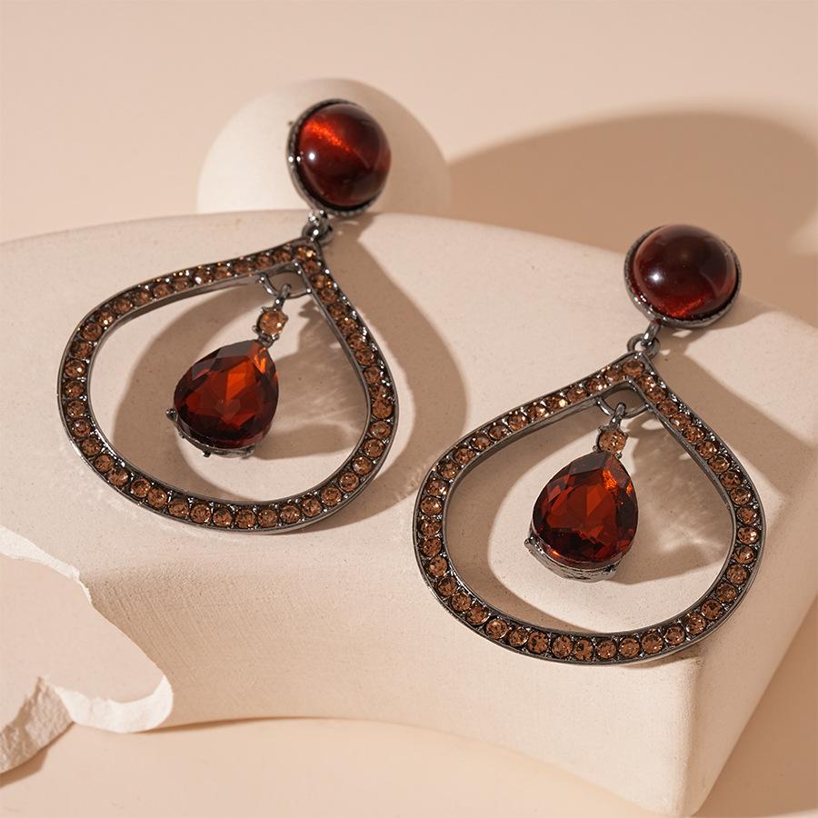 Wind-encrusted diamond geometric water drop silver needle earrings temperament earrings