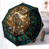 Dinosaur Glass Art Pattern Umbrella, Portable and Foldable Design, 8 Ribs, a Casual Accessory for Halloween, Christmas, and Birthday Gifts.