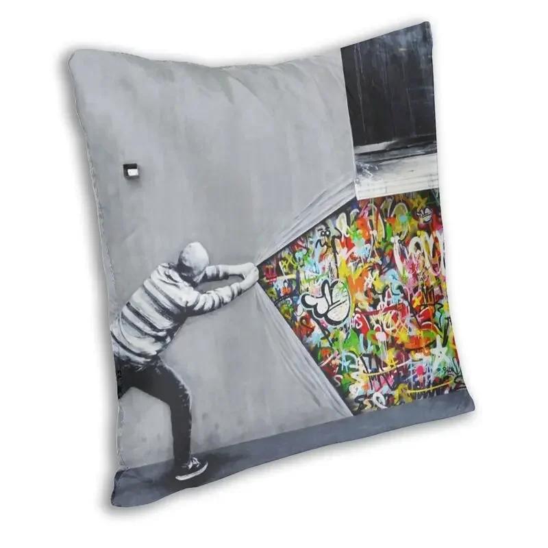 Banksy Uncovering Graffiti Pillow Cover Home Decor Cushion Sofa Street Art Cushion Cover Throw Pillow for Car Decorative Cushoin