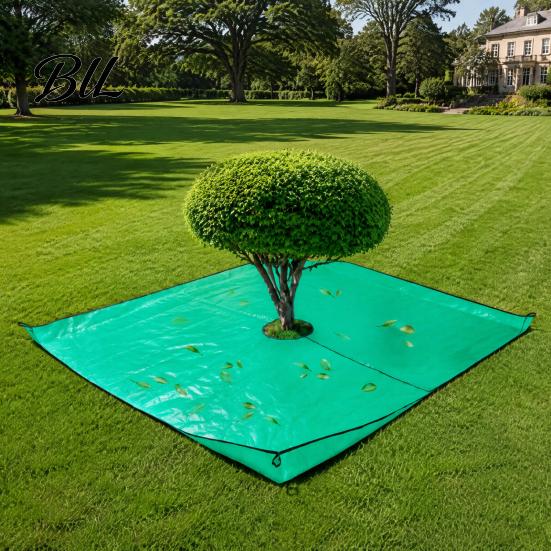 Foldable Garden Ground Cover Landscape Pruning Tarp with Hole, Metal Buckles, Waterproof Waste Tarp, Durable PE Leaf Disposal Mat Tree Bush
