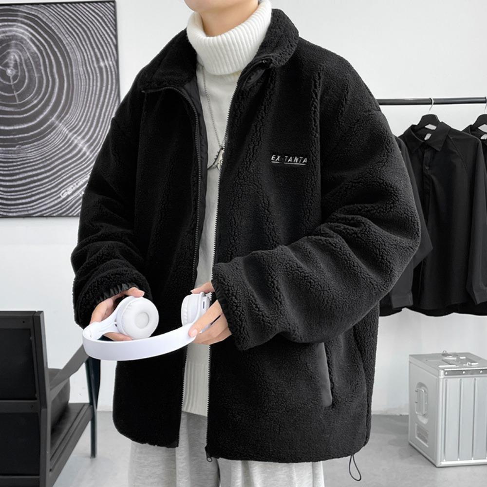 Lamb Wool Jacket Men's Autumn and Winter Thickened Lamb Wool Stand-up Neck Cotton-padded Jacket Loose Tide