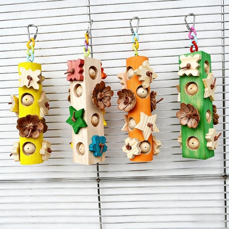 2PCS Wood Bird Chew Wooden Block Stick Toy For Pet Parrots Teeth Grinding And Stress Reduce Cage Entertainment Toy