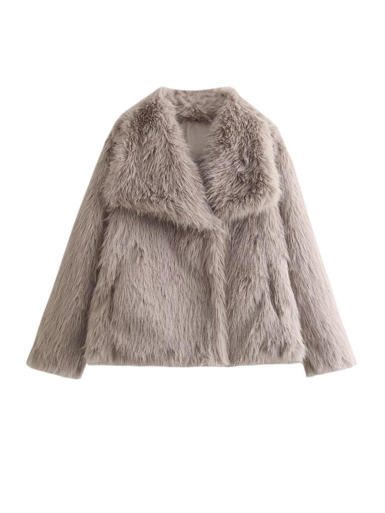 Plus Size Women's Faux Fur Lapel Jacket - 2024 Spring/Autumn European & American Style