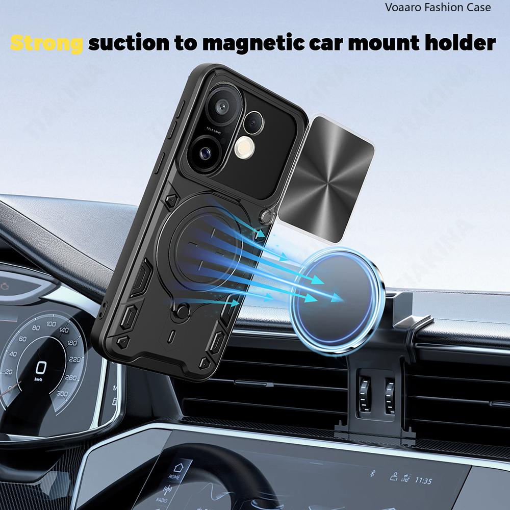 Slide Lens Armor Funda for Vivo X200 FE 5G Case for Vivo S30 Pro Mini 5G Case Magnetic Ring Stand Holder Cover Shockproof Capa