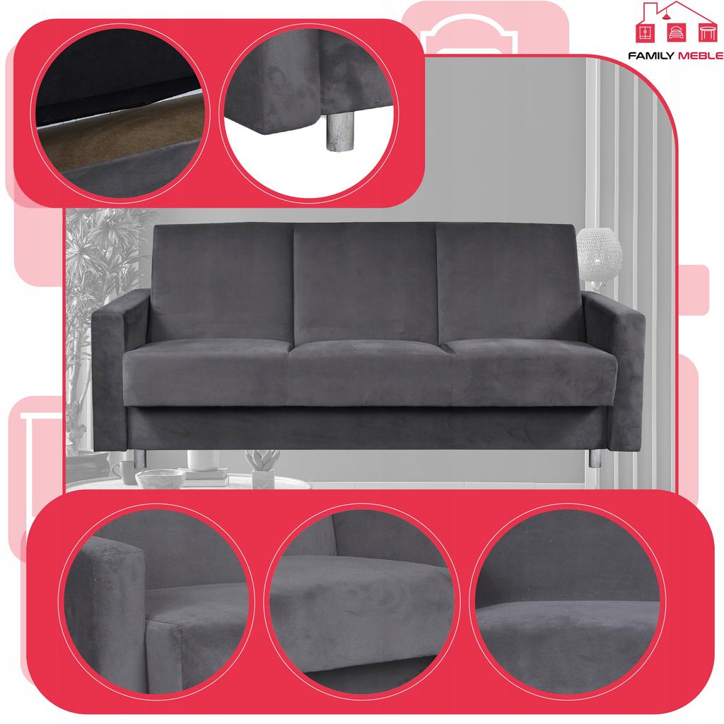 Zestaw mebli wypoczynkowy Alicja wersalka kanapa fotele Family Meble szary