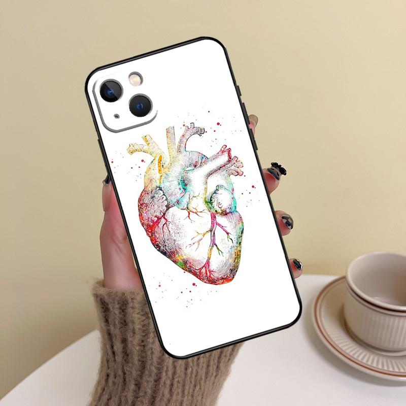Human Heart Anatomy Phone Case For iPhone 14 Pro Max 17 Air 16 15 11 12 13 Pro Max mini 16 Plus 16e Cover Funda