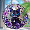 Cat & Purple Floral Theme Sun Catcher Acrylic Hang Sign, Nurseries, Vintage Home Decor Wall for Bar Kitchen, Restaurant Shop Wall Decor, Garden Decor