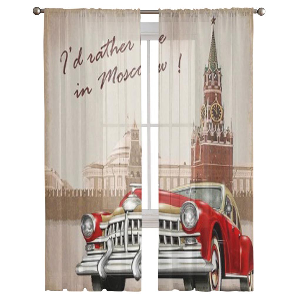 Moscow Vintage Poster Tulle Sheer Window Curtains For Living Room The Bedroom Modern Chiffon Voile Organza Curtains Decor Drapes