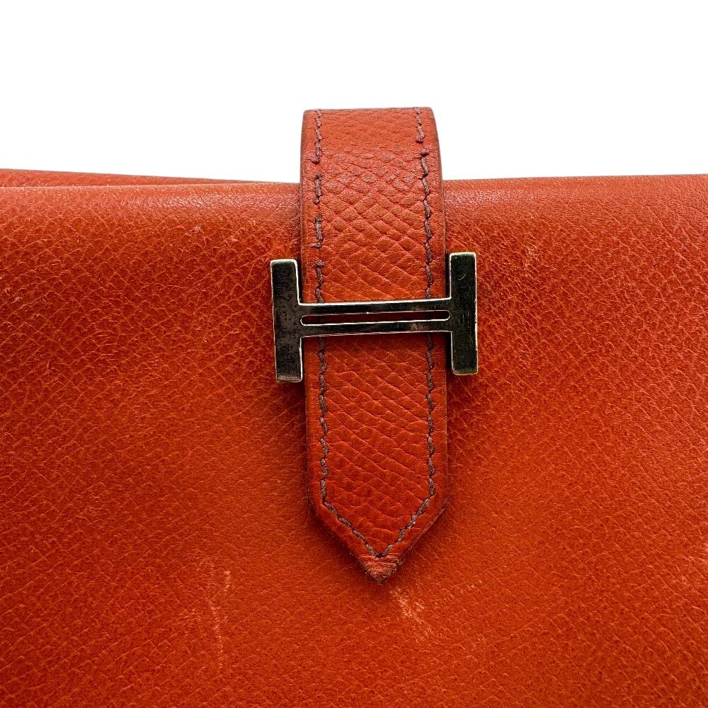 HERMES Long Wallet Tri-fold Epsom Bearn Dupri Purse Orange Epsom Women Used