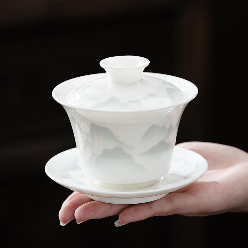 Dehua porcelaine blanche jade suif service à thé kung fu bol à couvercle théière accessoire unique bol Sancai théière