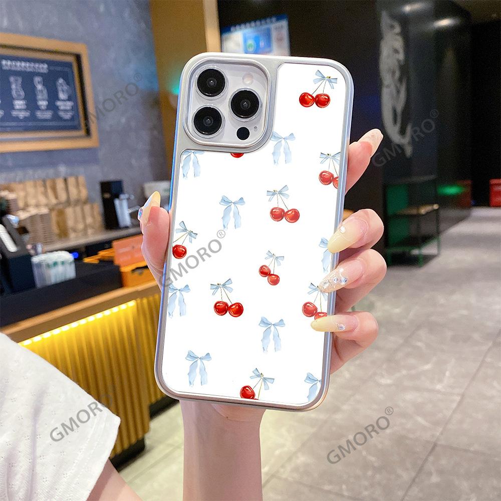The bow cherry phone case is suitable for the iPhone 17's premium glass and iPhone 16's shockproof hard case