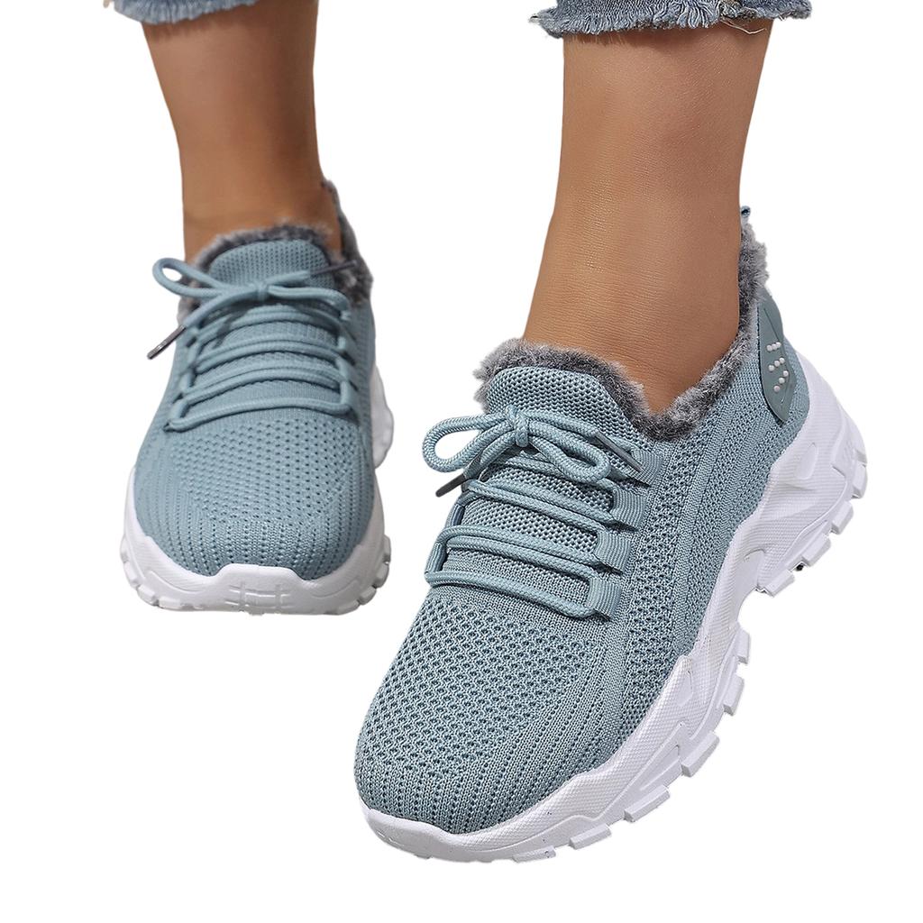 Knit Fabric Lined Sneakers with Thick Sole and Plush Interior for Enhanced Comfort and Support Suitable for Casual and Outdoor Use