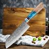 Damascus Santoku Knife Japan VG10 Premium Blue Resin And Colored Wooden Handle Cooking Tools Cleaver Fishbone Chef's Knife